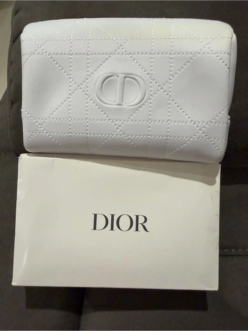 New Dior White Quilted Cosmetic Pouch